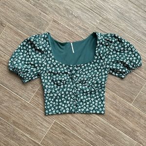 Free People Green Floral Daisy Chain Button Front Bustier Top